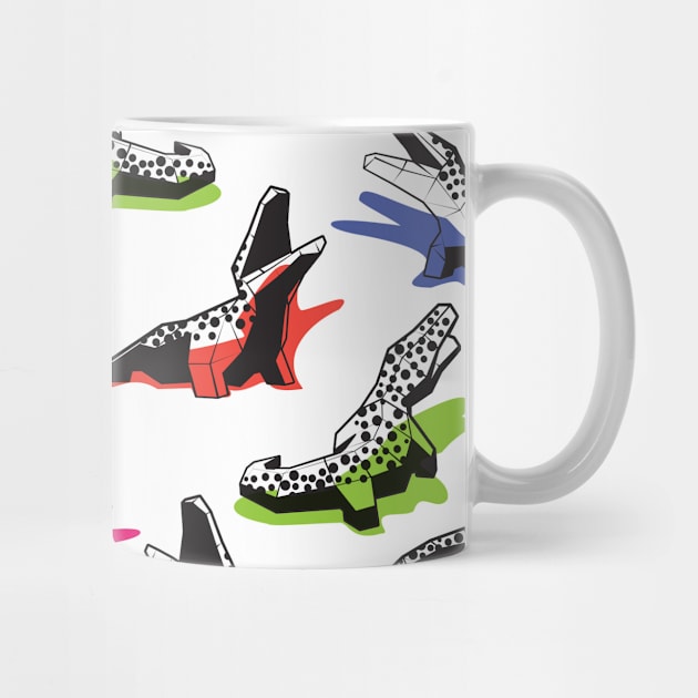 Neon geo crocodiles // pattern // white background black and white geometric animals green fuchsia pink blue and orange shadows by SelmaCardoso